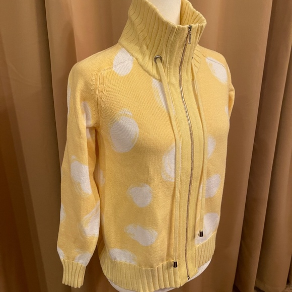NEW! Bellacolori Yellow White Mock Neck Full Zip Cardigan Sweater Size Small - Picture 2 of 12